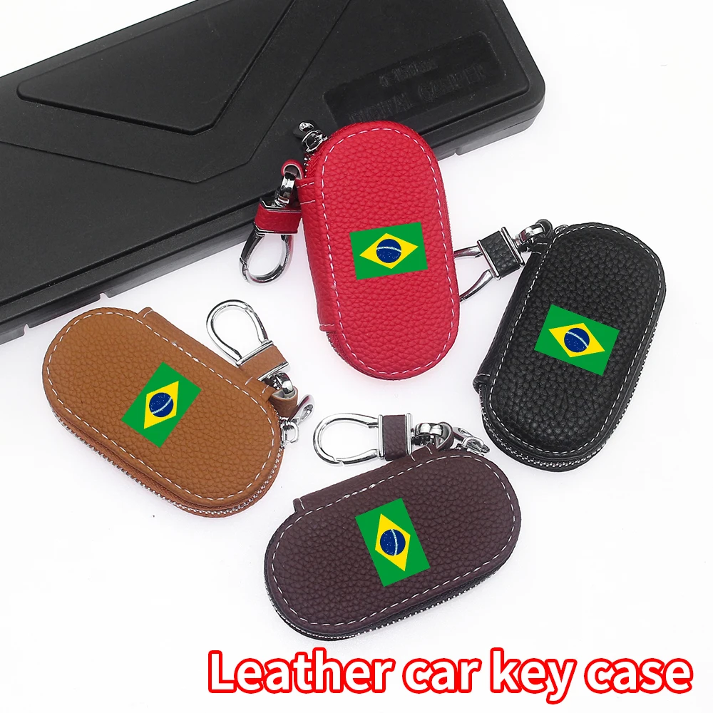 

The flags of Brazil, Colombia and Peru pattern Leather Car Key Bag Coin Wallet Outside Sports Protection Key Package Universal
