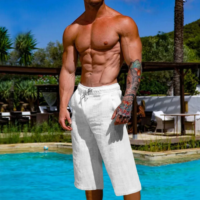 Men's Summer Shorts Beach Shorts Pocket Drawstring Elastic Waist Solid Color Comfortable And Breathable