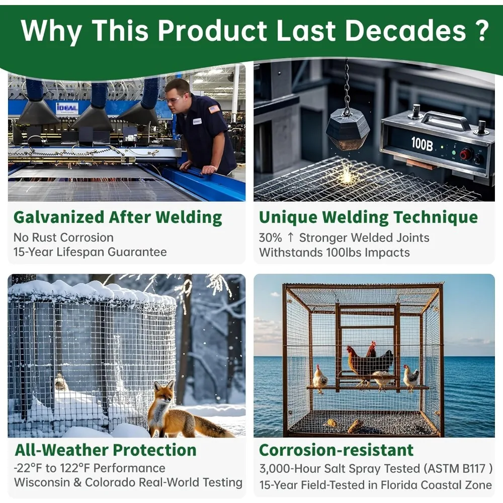 لفة شبكية سلكية ملحومة مجلفنة 1/2 بوصة - 48 بوصة × 50 قدم لسياج الحديقة وحظيرة الدجاج ومكافحة الآفات #3