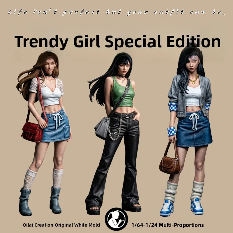 Cool Street Style Girls Miniature Figurines White Mold Fashion Photography Props Resin Material Collectible Toys for Teens