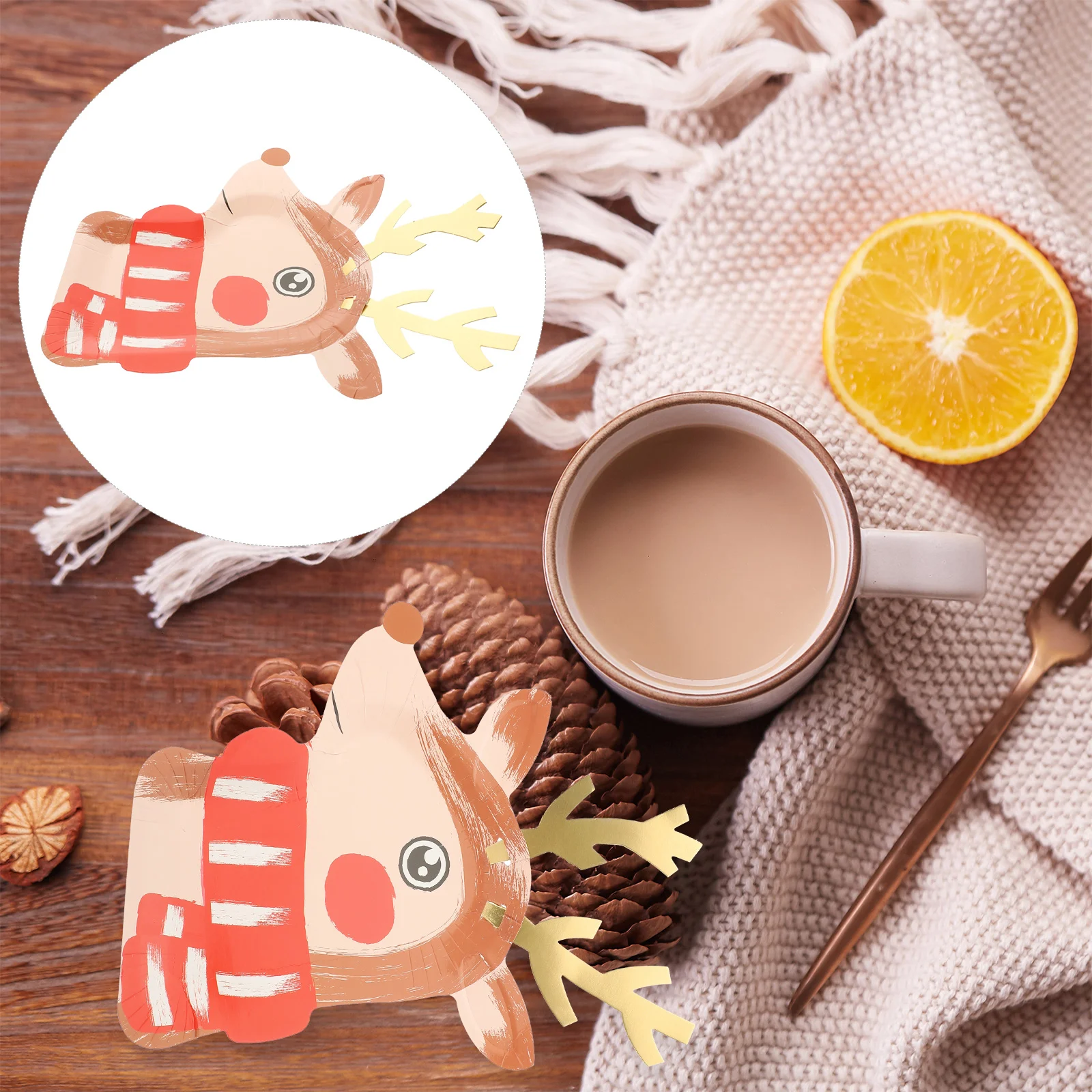 8 Pcs Christmas Family Outdoor Party Fawn Paper Plate Candy Tray Storage Snack Server Food Platter Dry Fruit Cake