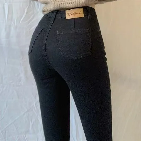 

Classic Vintage Buttocks Black Gray Jeans for Women High Elastic Mom Jeans Female Washed Stretch Denim Pencil Pants clothes