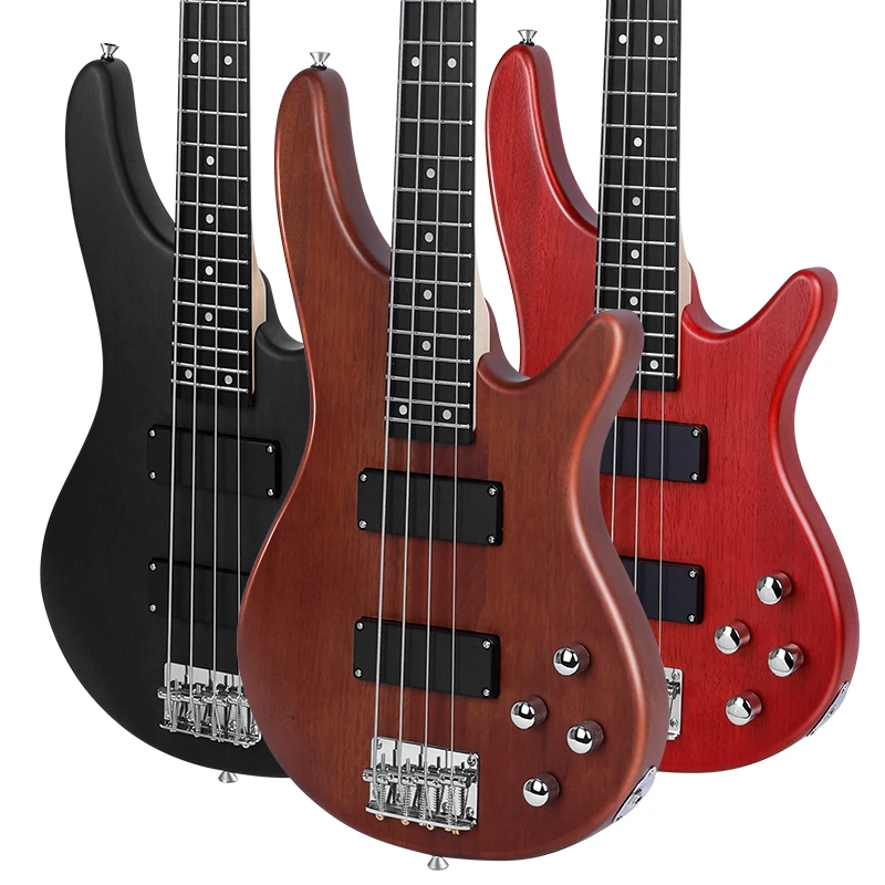 Factory Wholesale Price 4 String 24 Fret Connected Body Maple Neck Chrome Hardware Electric Bass Guitar