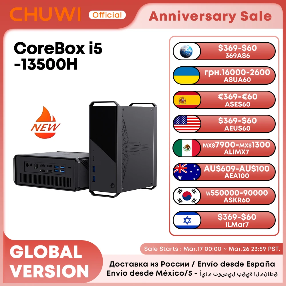 CHUWI CoreBox 5th 16GB LPDDR5 512GB SSD Core i5-13500H Gaming PC Intel UHD Graphics 8K Decoding WIFI 6 Windows 11 Computer PC