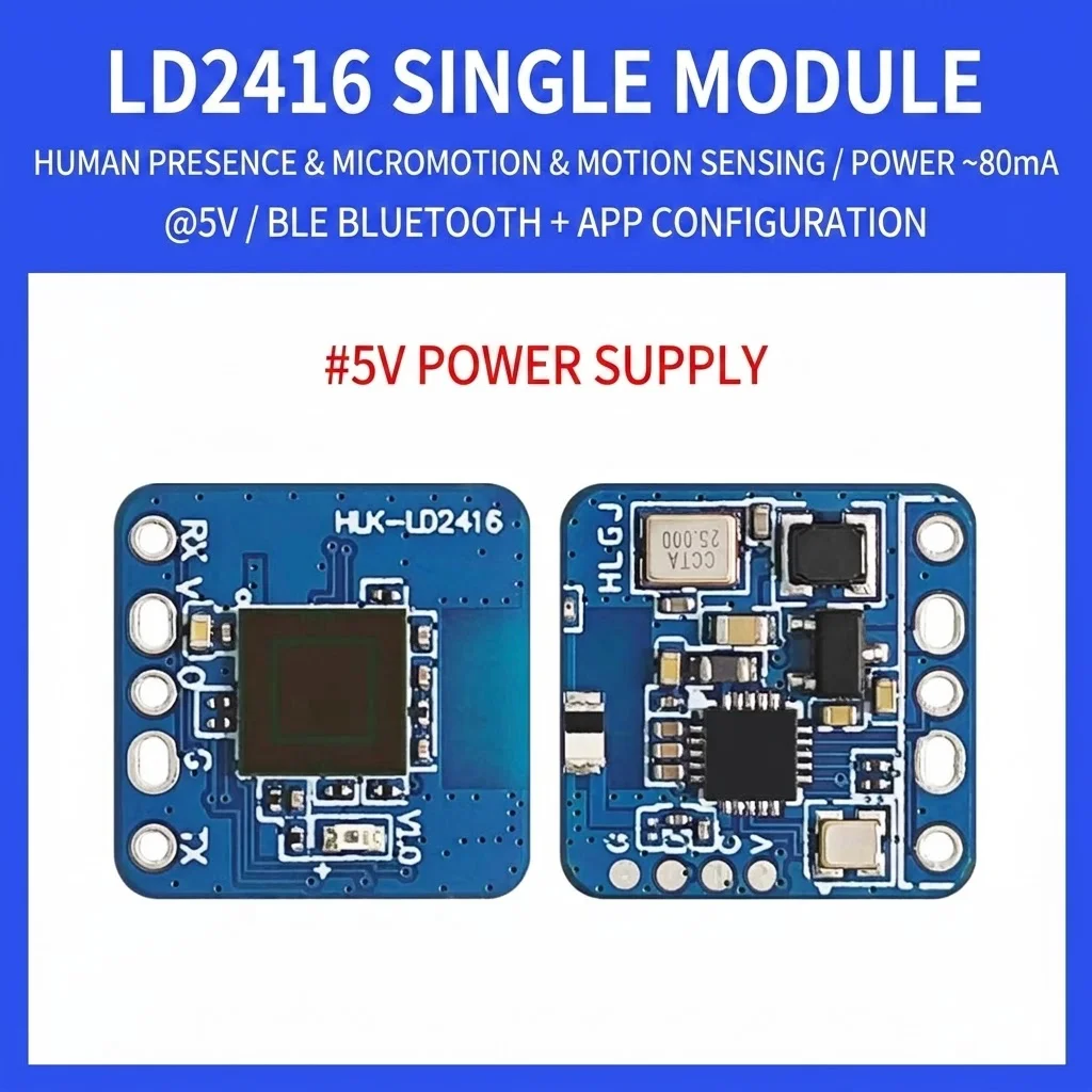 HLK-LD2416 24GHz Human Presence & Motion Radar Sensor Module, APP Adjustable 7.5m Detection for Smart Home
