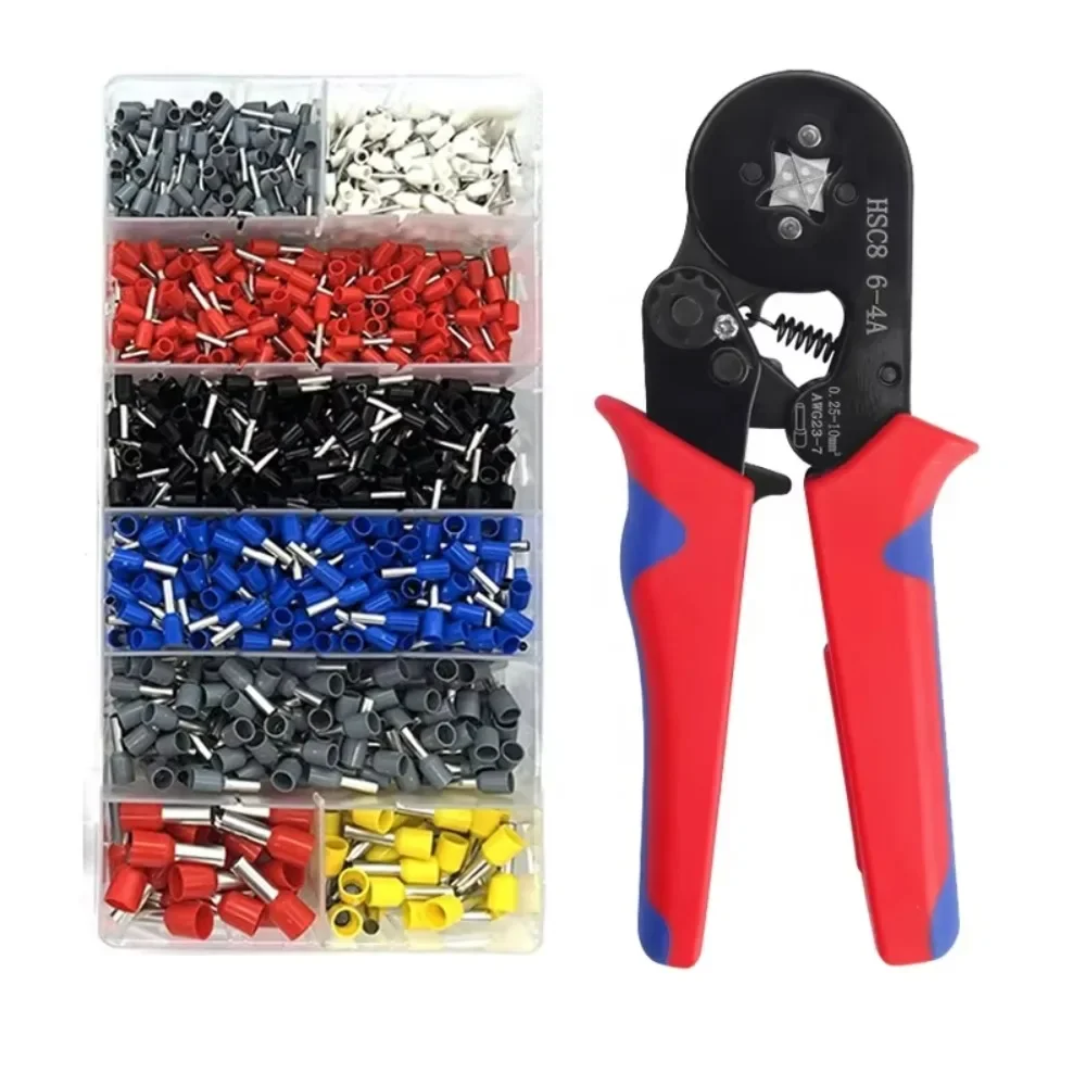 HSC8 6-4A Crimping Pliers Tubular Terminal Crimper Wire Mini Ferrule Crimper Tools 1200PCS Household Electrical Kit with Box