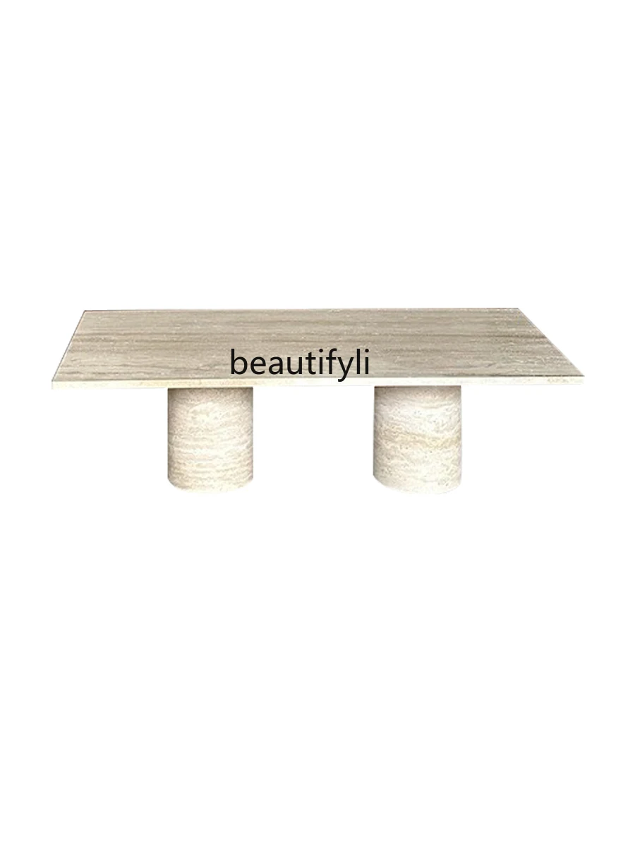 

Nordic light luxury marble coffee table, cave stone wabi-sabi wind cream wind tea table minimalist designer coffee table