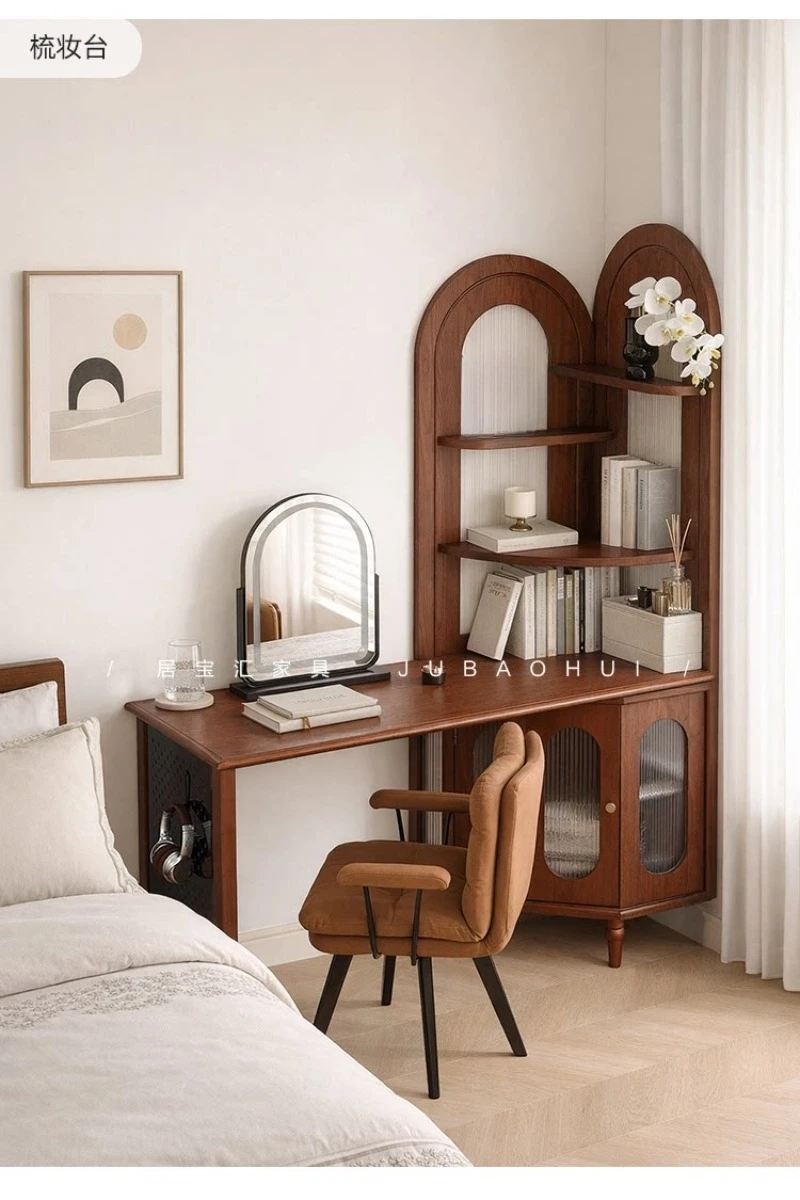 DSA  wood corner cabinet, desk, wall corner storage cabinet, multi-layer storage cabinet, small apartment, bedroom, vintage