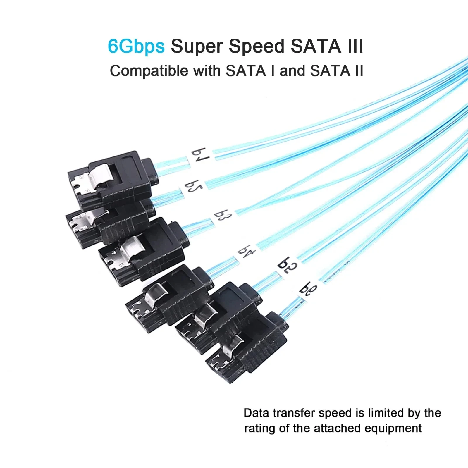 4/6/8Pcs Set 7 Pin SATA to 7 Pin SAS Cable12Gbps High-Speed Data Transfer SATA 3.0HDD Cable for Server NAS PC - 6 Ports per Set