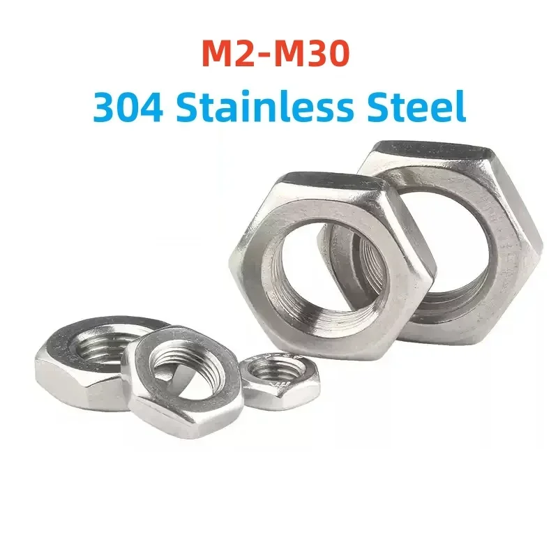 M2 M2.5  M22 M24 M27 M30 304 Stainless Steel Hexagon Thin Nuts Flat Hex Hexagon Wafer Low Thin Jam Nut