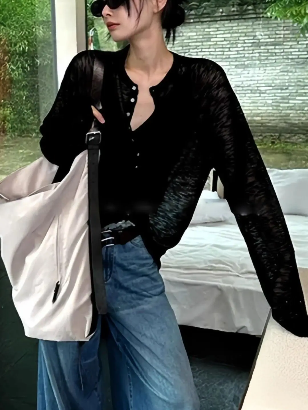 플러스 사이즈 루즈핏 롱 슬리브 티셔츠 얇은 자외선 차단 여성용 편안한 통기성 면 폴리에스터 원단