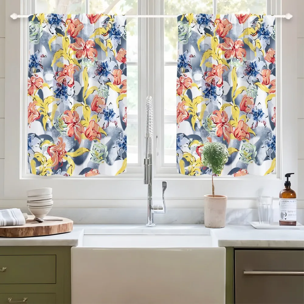 2PCS Vintage Country Kitchen Curtain Short Curtain for Decorating Bedrooms Study Rooms Cafes and Living Rooms Blackout Curtains