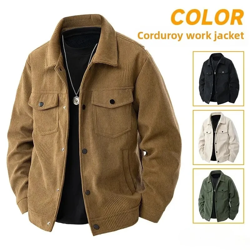

Corduroy Casual Jacket Men Comfortable Turn Down Collar Solid Coats Men's Windproof Autumn Outwear Brand Fashion Pockets Jackets
