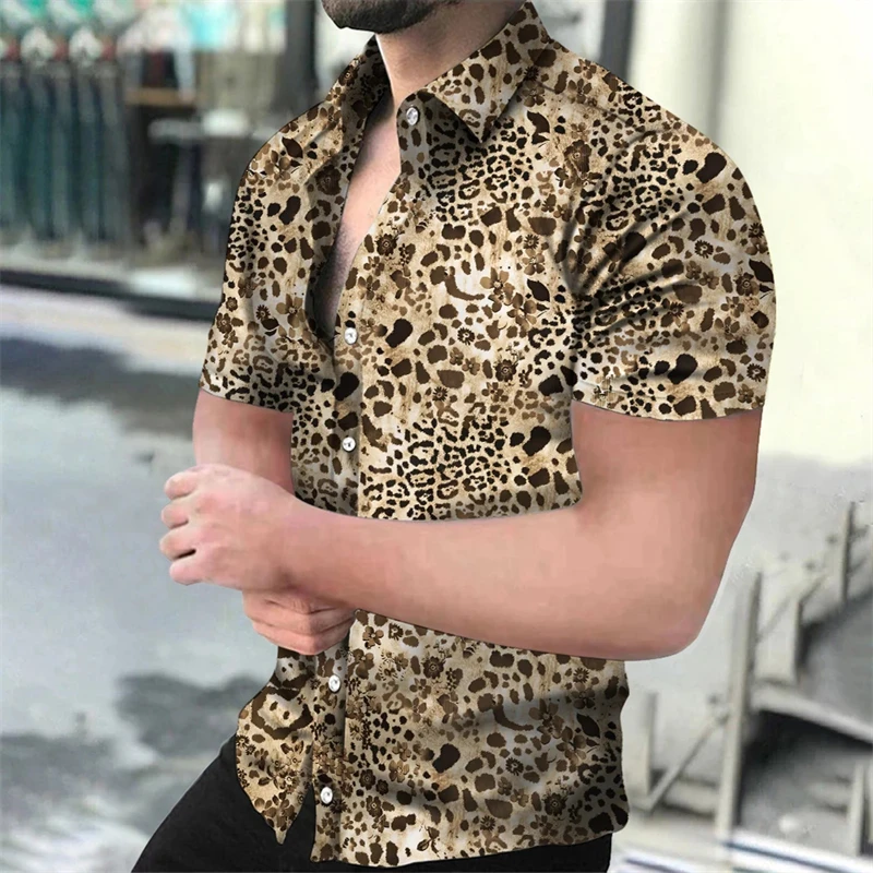 Fashion Mens Leopard Printed Shirt Casual Button Shirts Men Short Sleeve Sexy Streetwear Vintage Short Hand Shirs 2024 Summer