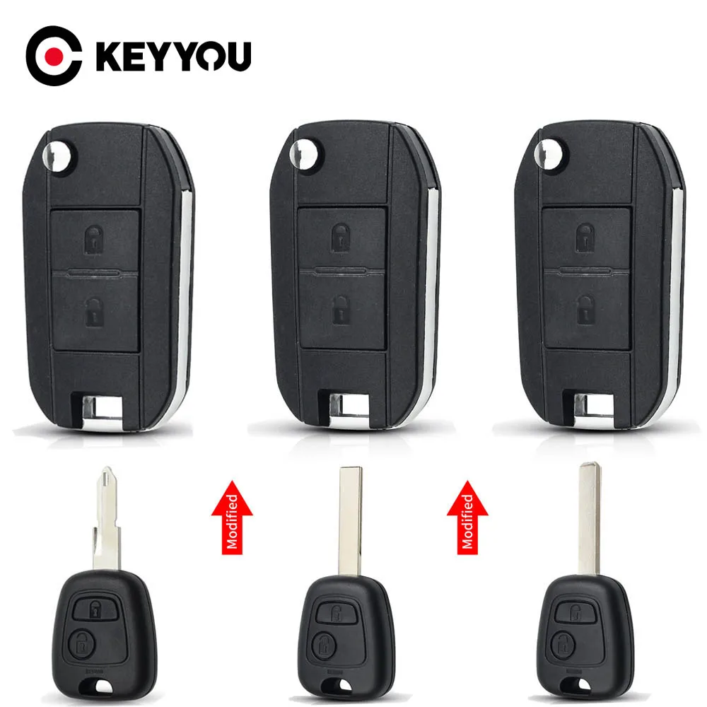 KEYYOU 2 Button Modified Flip Remote Car key Shell for Citroen C1 C2 C3 C4 Picasso Xsara Peugeot 206 306 307 107 207 407 Partner