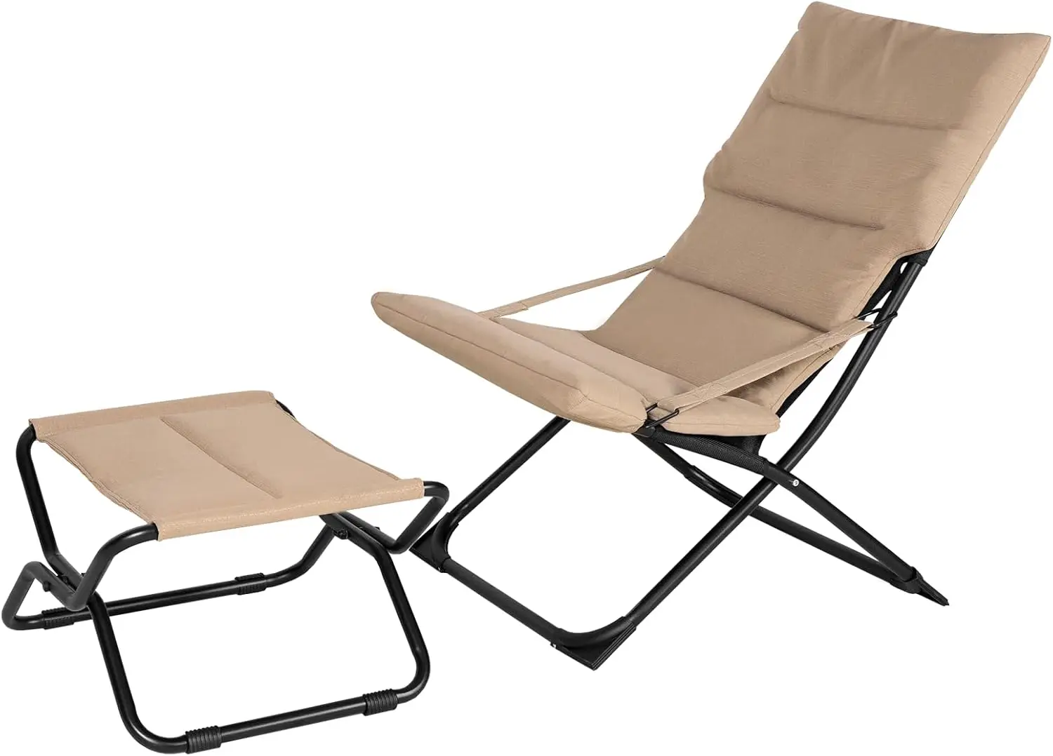 

Folding Beach Chair with Separate Footrest, Portable Beach Lounge Chair, Detachable Cushion, Portable Reclining Lounger for Tann