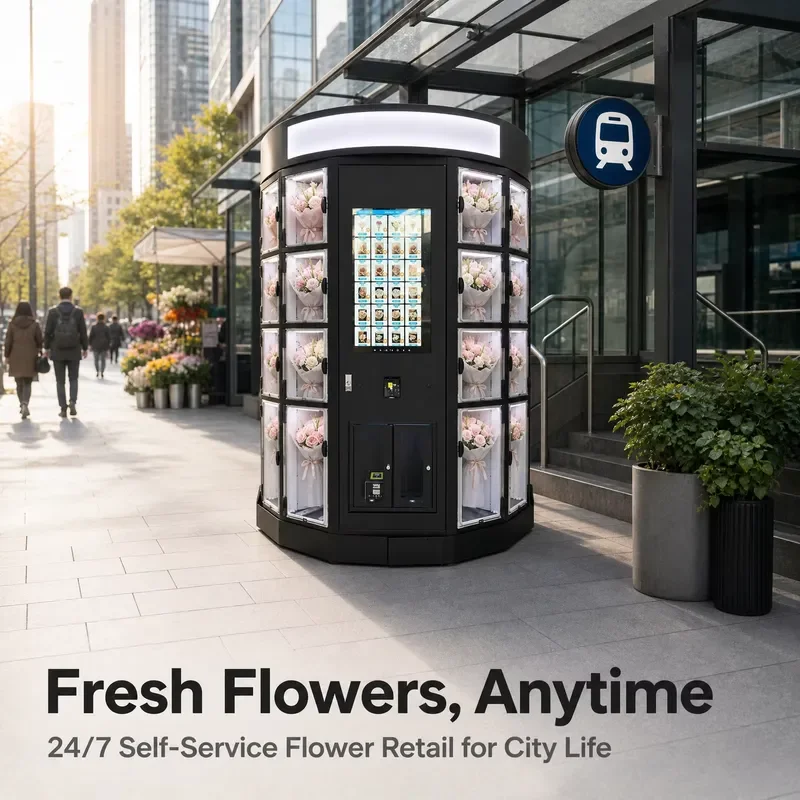 Automatic Flower Vending Machine for Mall Hospital Street 24H Smart Fresh Flower Dispenser with Multi Payment Cash Coin Card