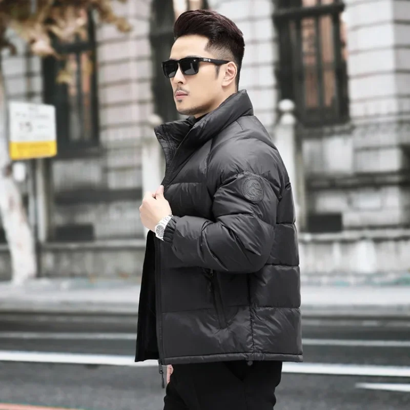 Luxury High-end Black Down Jacket Winter Men White Duck Down Coat Warm Windproof Outerwear Stand Collar Cardigan High Quality
