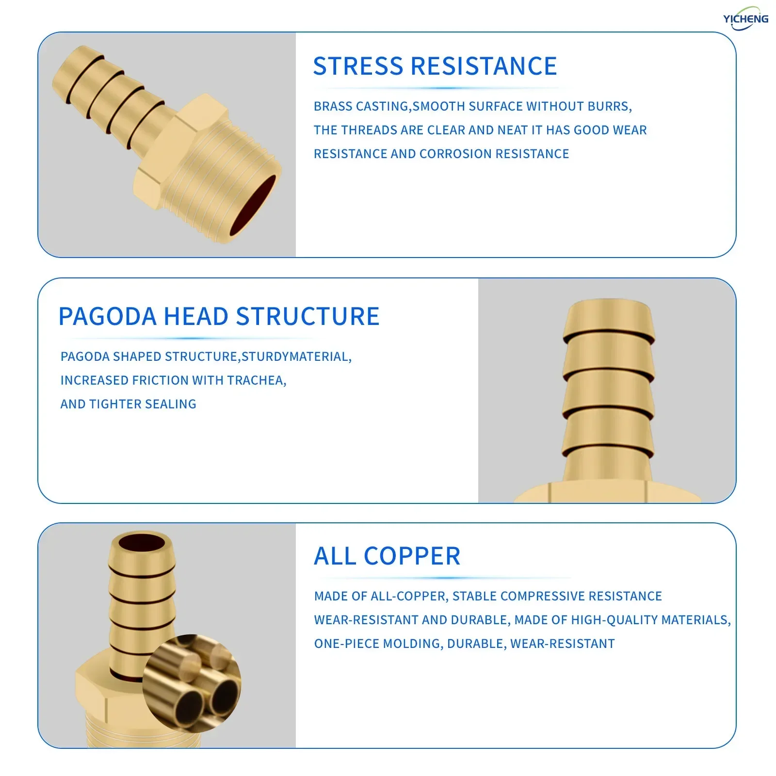 OD 6mm-12mm Brass Hose Barb Fitting to 1/2" Male  Adapter （Pack of 5）Comes with 5 Hose Clamp