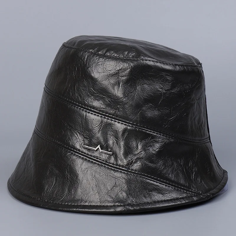 Bucket Hat Faux Leather Women Brim Cap Accessory For Autumn Spring Warm Sun Protection Hiking Climbing Holiday Outdoor