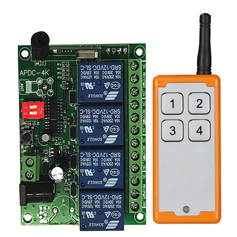 2000m DC12V 24V 4CH Wireless Remote Control LED Light Switch Relay Output Radio RF Transmitter And 433 MHz Receiver