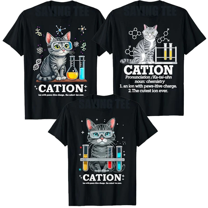 Cat Chemistry Humor Science Teacher Gift for Cat Mom Dad T-Shirt Funny Chemist Lover Graphic Outfit Saying Tee Short Sleeve Tops