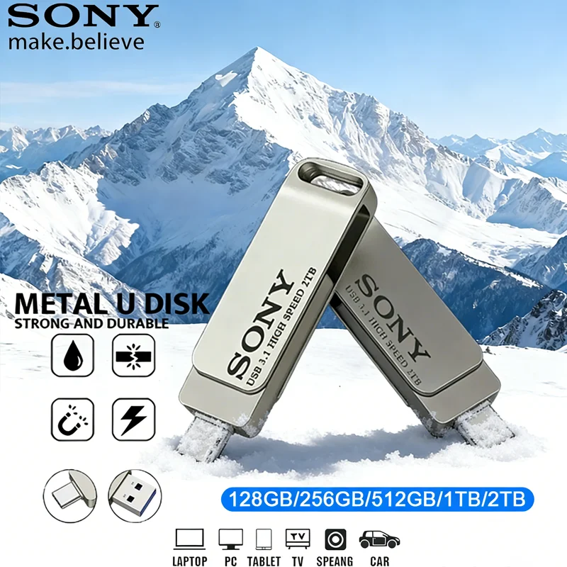 

Флеш-накопитель SONY 2-в-1 Mini Pen Drive 2 ТБ, высокоскоростной флеш-накопитель 1 ТБ, флеш-накопитель 256 ГБ, металлический USB-диск для ПК
