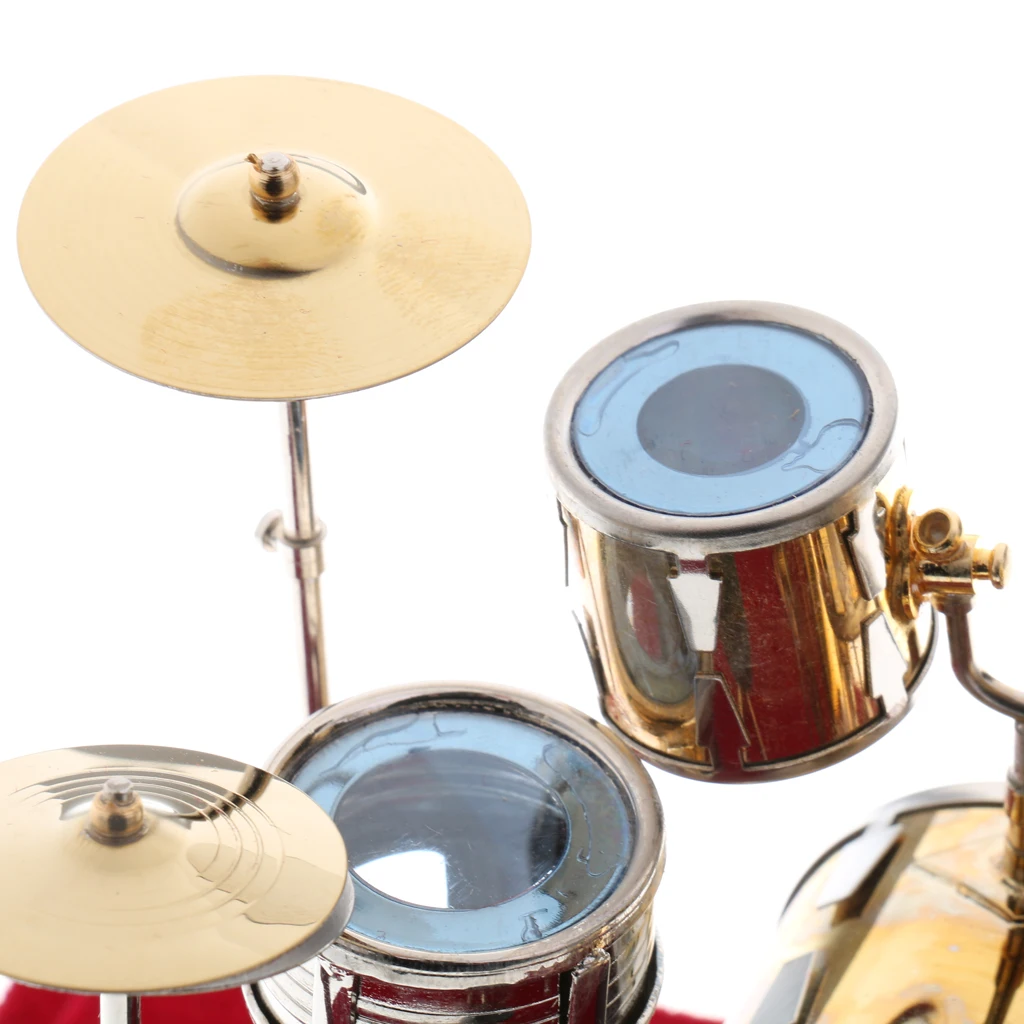 Ensemble de batterie Miniature en cuivre pour maison de poupée, modèle avec boîte d'affichage, décoration d'instrument de musique, 1/12