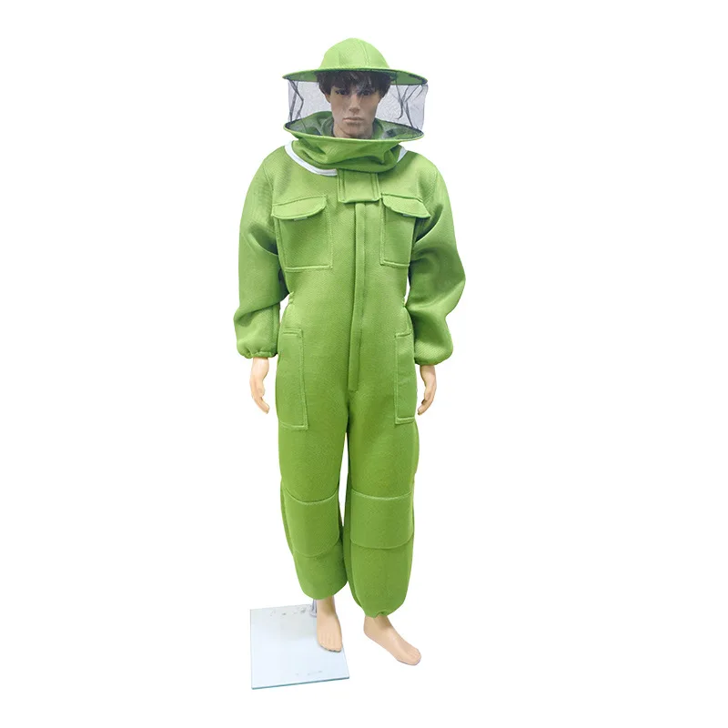 Green thick cotton full body heart beekeeping safety suit with air circulation and one-piece design