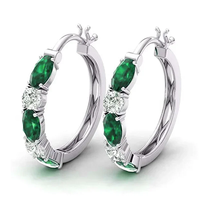 Elliptical New Sparkling Blue and White Klein Zircon Simple Sparkling Luxury Ear Buckle High end Exquisite Gift Fashion Jewelry