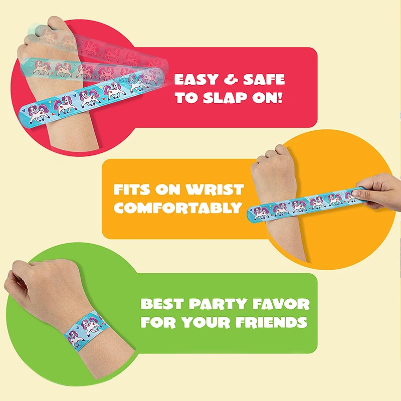 12pcs Cartoon Slap Bracelets Dinosaur Unicorn Pattern Slap Band Toy Kids Birthday Party Favor Classroom Prize Gift Goodie Filler