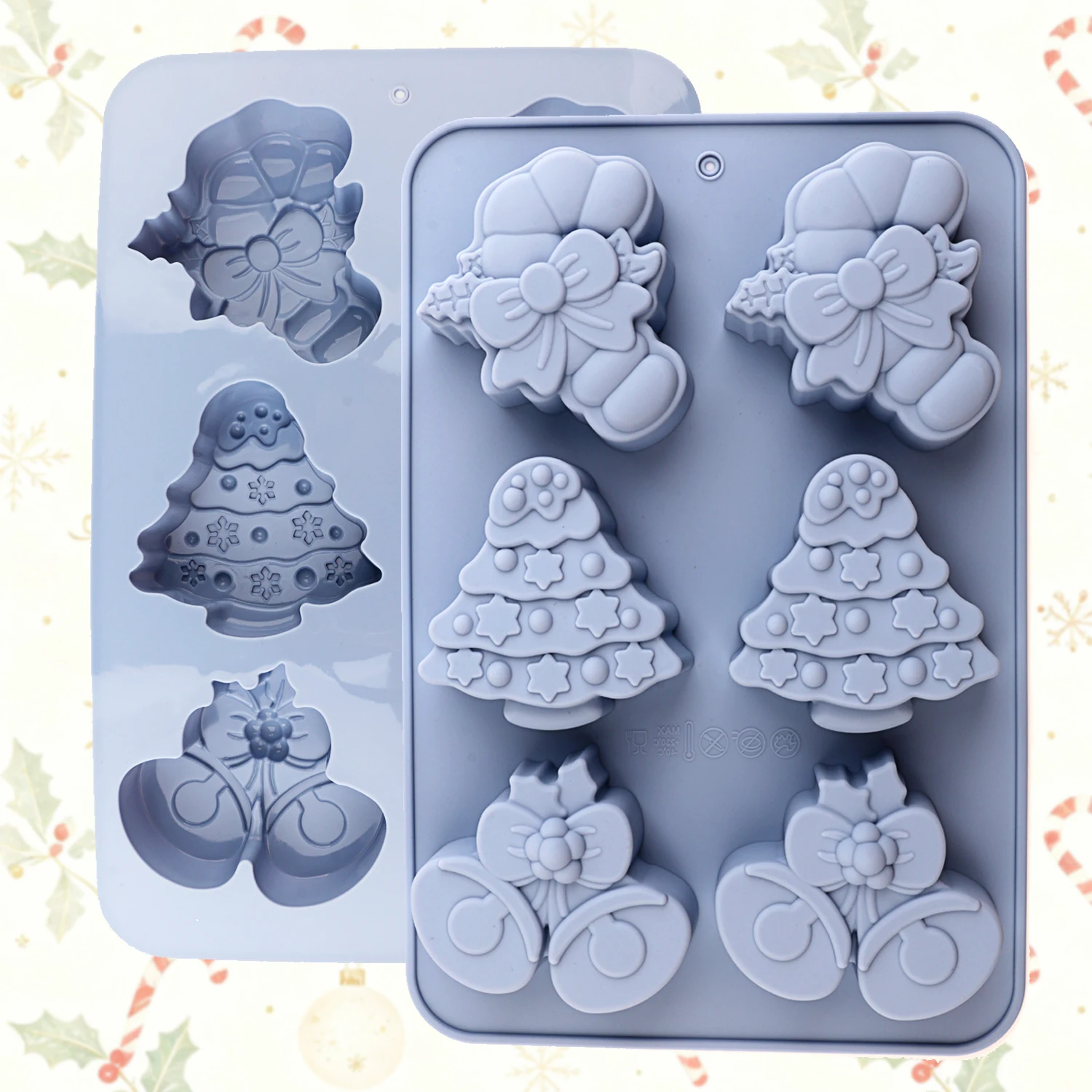Christmas-Themed Silicone Molds, Including Three Shapes: Christmas Candy Canes, Christmas Trees, and Christmas Bells, Non-Stick and Easy to Demold, Food-Grade Silicone, Can Be Used to Make Cupcakes, Christmas Decorations, Chocolate, and Other Baked Goods, DIY for Beginners, Christmas Baking Gifts, Home Baking - view 3