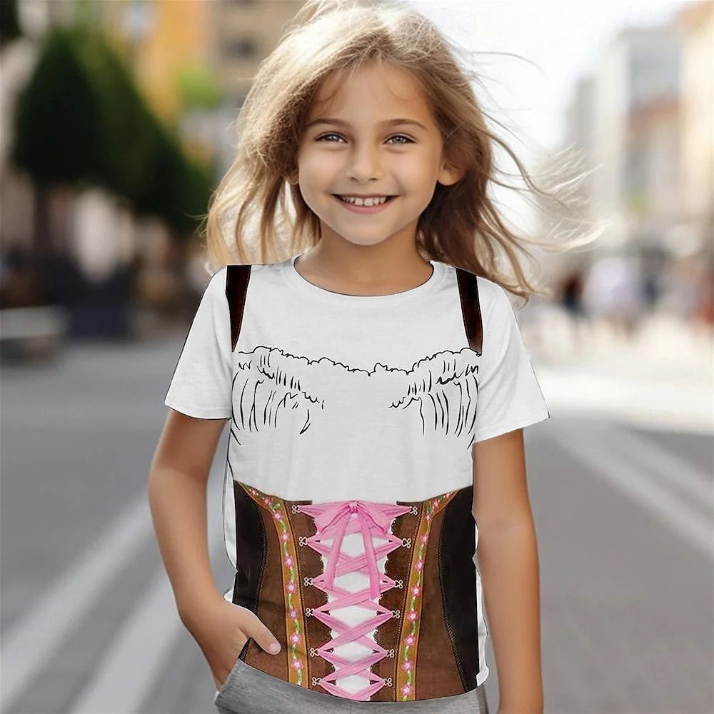 Camiseta informal de verano para niña, Camiseta cómoda y transpirable de manga corta con estampado 3d, divertida