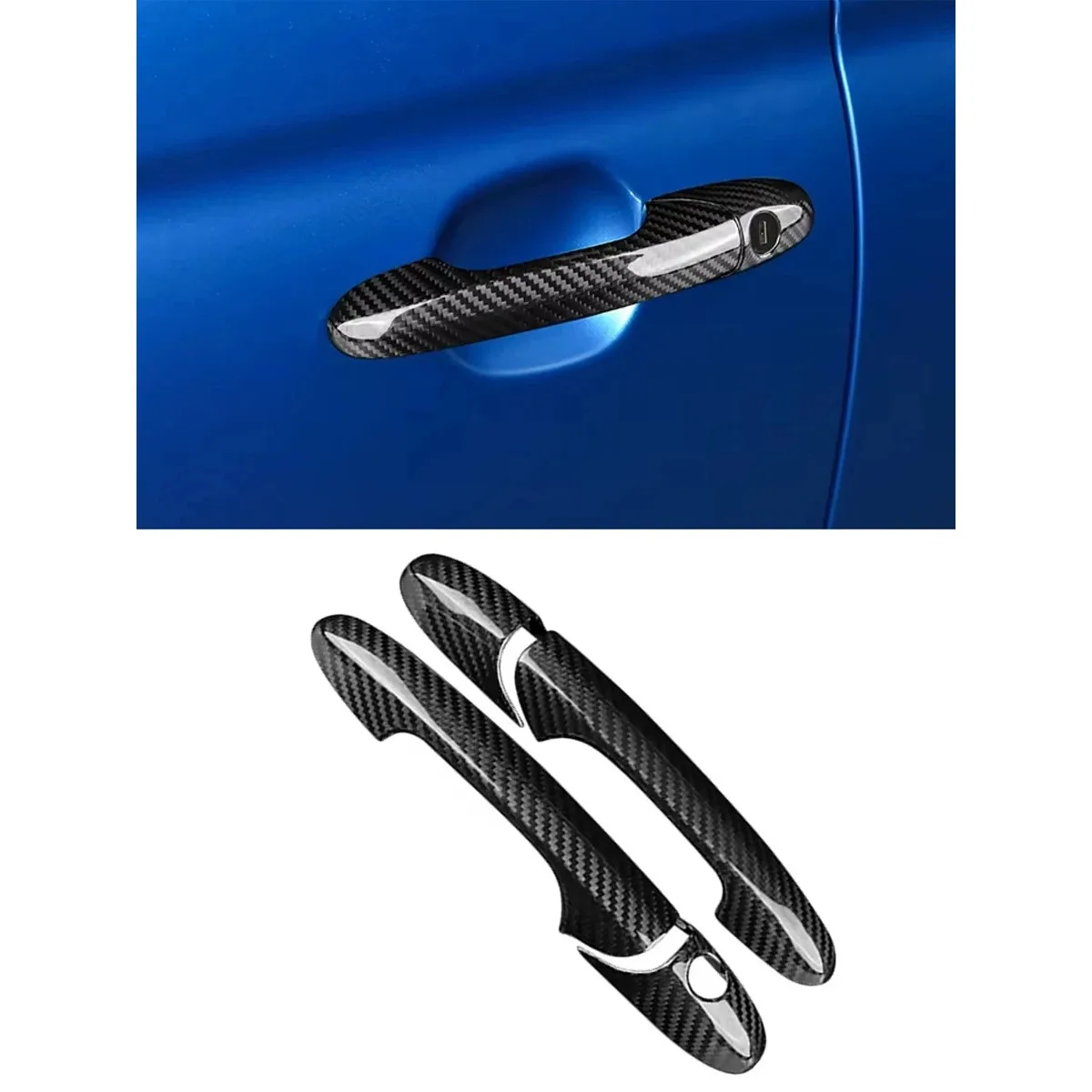 2Pcs LH+RH Car Carbon Fiber Look Exterior Door Handle For Fiat 500 2008-2023 Abarth 595 595C 2012-2023 695 2010-2023