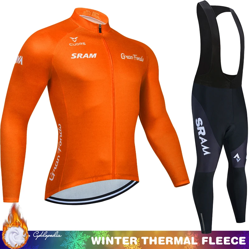 Winter Thermal Fleece Cycling Jersey SRAM Men's Outfit Clothing Jackets 2025 Bib Man Shirt Mens Uniform Suit Jumper Road Bike