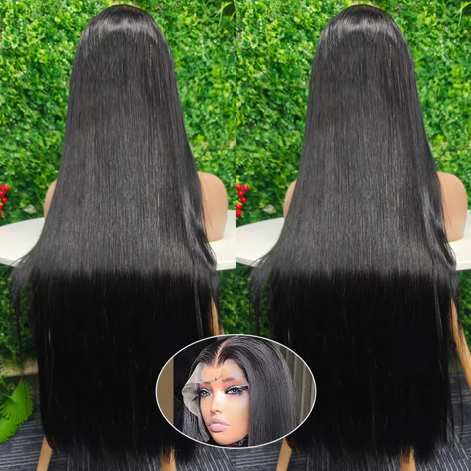 

Straight Human Hair Wig 13X6 Hd Lace Frontal Wig 40 Inch Lace Front Wig Brazilian Hair For Black Women 250 Density Natural Color