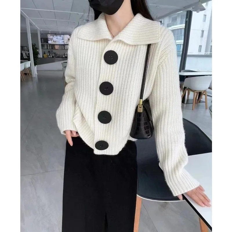 2023 Autumn and Winter New Women's Cardigan Coat Women's Top Loose Korean Fashion Big Button Collar Knitted Sweater