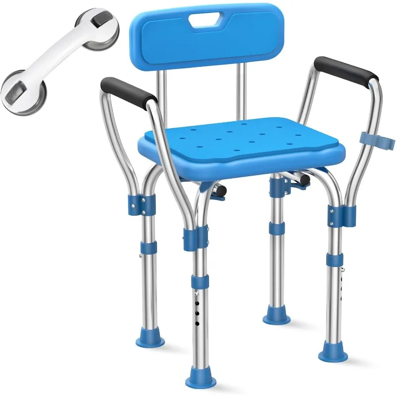 Upgraded Heavy Duty Stainless Steel Shower Chair Seat,Strong Support 500LB Bariatric Bath Chair w/Arms and Back/Padded,Safety