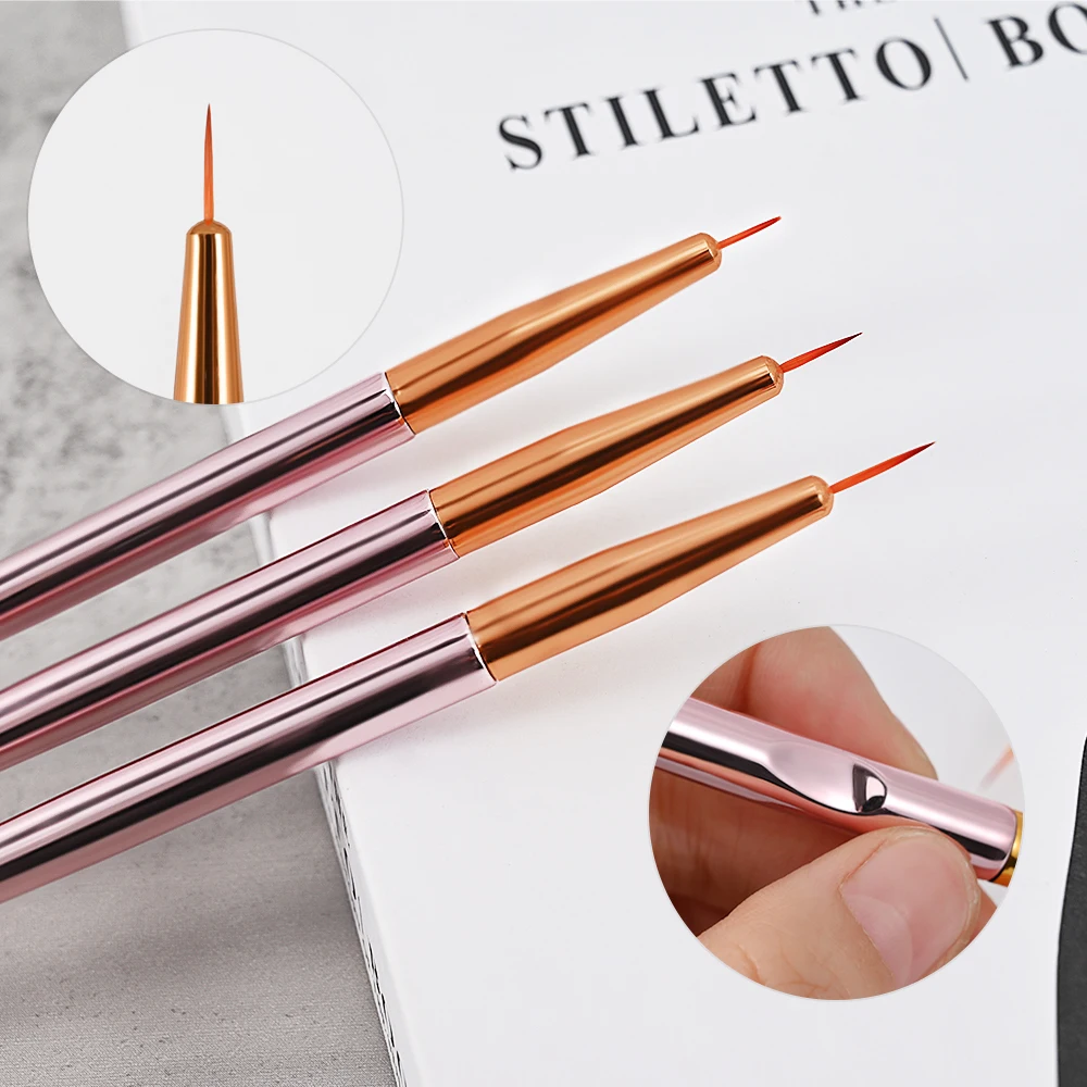 3PCS 11/7/9mm French Stripe Nail Art Liner Brush Set Professional Manicure Ultra-thin Line Drawing Pen 3D Details Liner Pen Tool