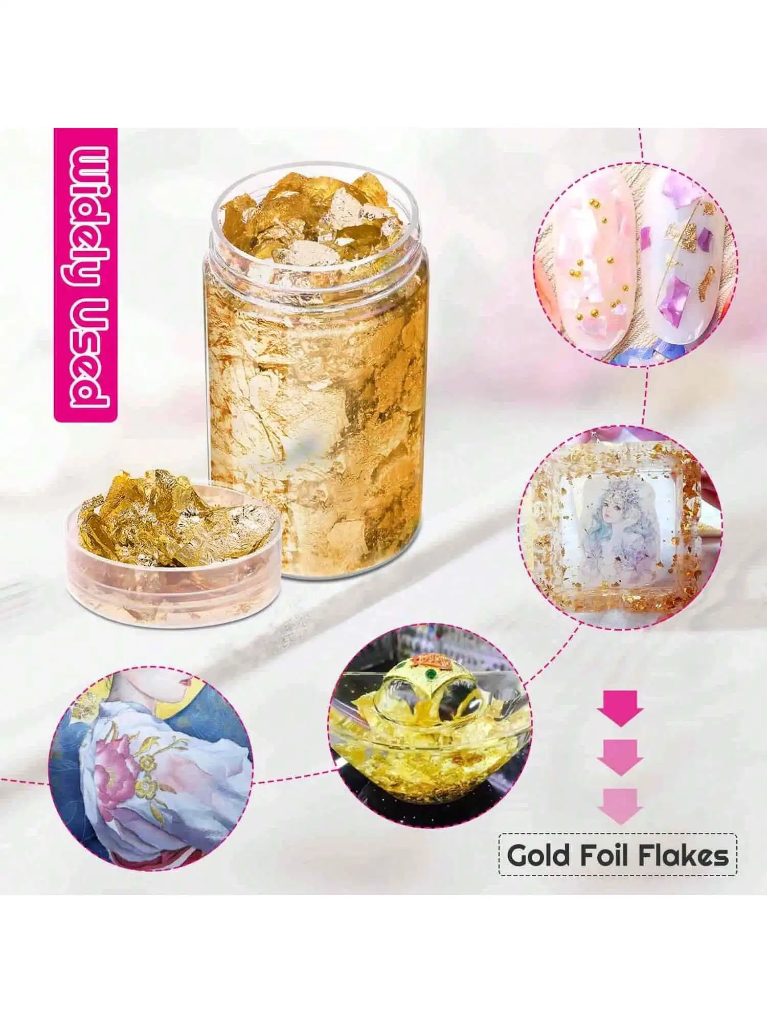 Gold Flakes, Gold Leaf Cake Decoration Gold Leaf Sheets for Cooking Dessert Baking Gold Foil Chocolates Decor Gold Flakes view 2