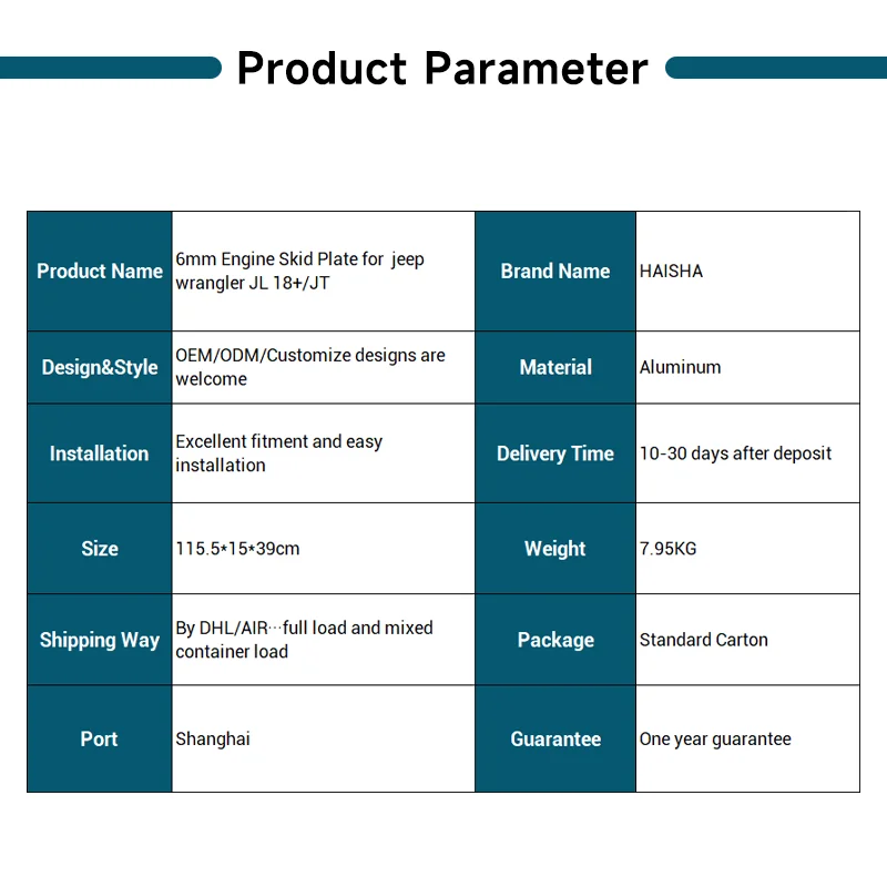 Produttore personalizzato Motore piastra paramotore motore da 6 mm sotto scudo per Jeep Wrangler JL