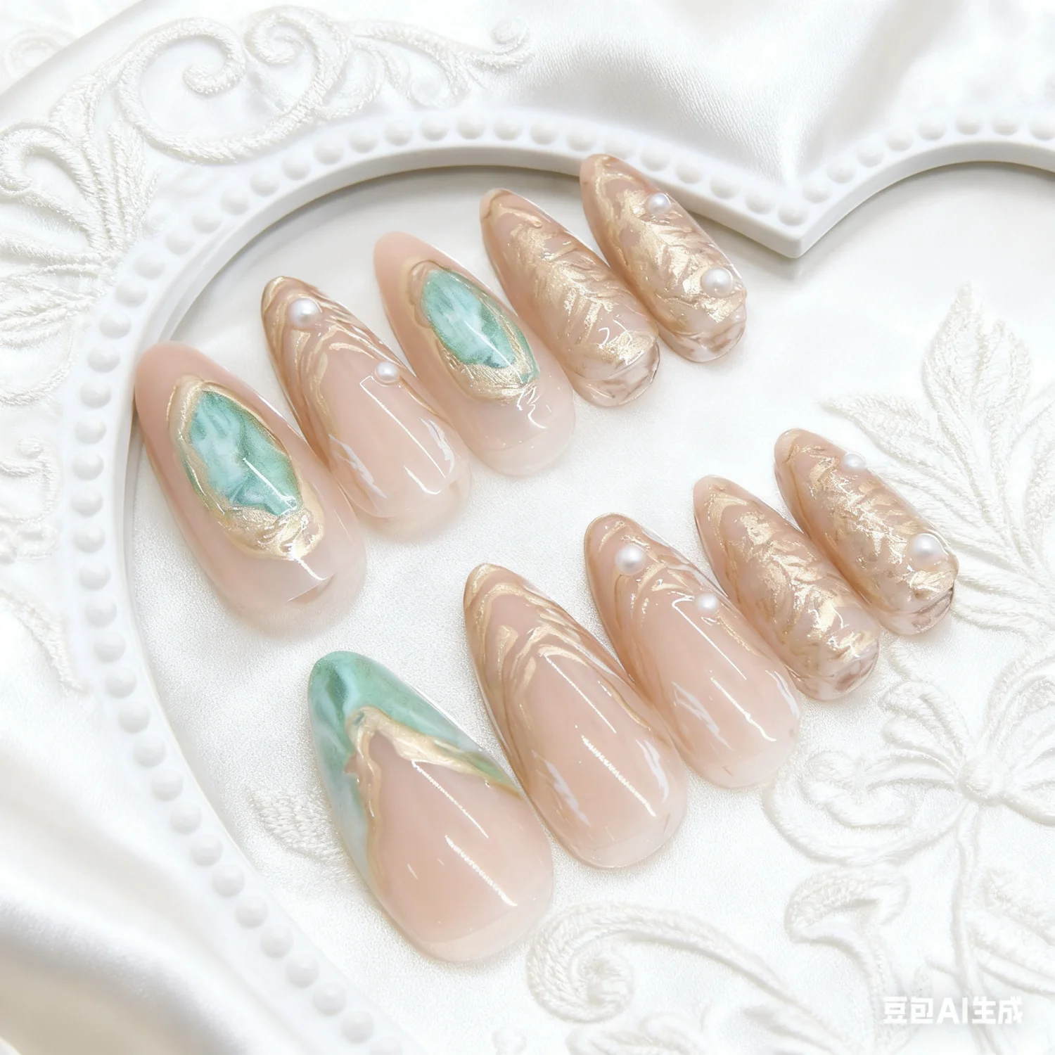 

24 шт., миндалевидные накладные ногти средней длины с золотой неровной линией, дизайн, полное покрытие, накладные ногти, многоразовый готовый маникюр