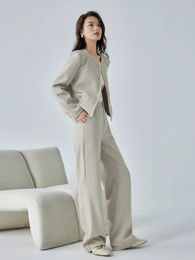 Vivly elegante Office Pant Suit Crop Jacket elastico in vita pantalone largo vestito a due pezzi donna 2024 primavera coordinati completi M5922