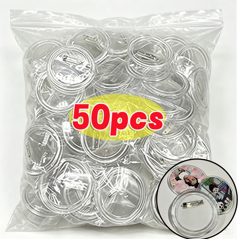 50PCS Acrylic Badge Pins with Snap Closure Reusable Transparent Brooch Pins for DIY Crafts Photo Walls and Custom Buttons