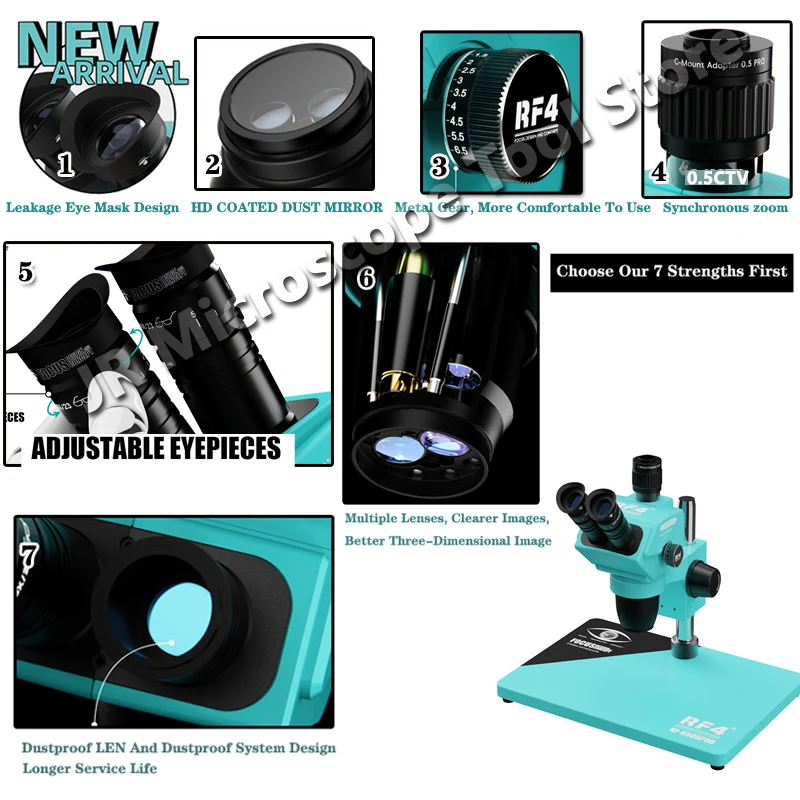 RF4 HD Trinocular Stereo Microscope RF-6565PRO Nine-speed Zoom Lock Key,  Multi-layer Lens Phone Soldering PCB Repair 