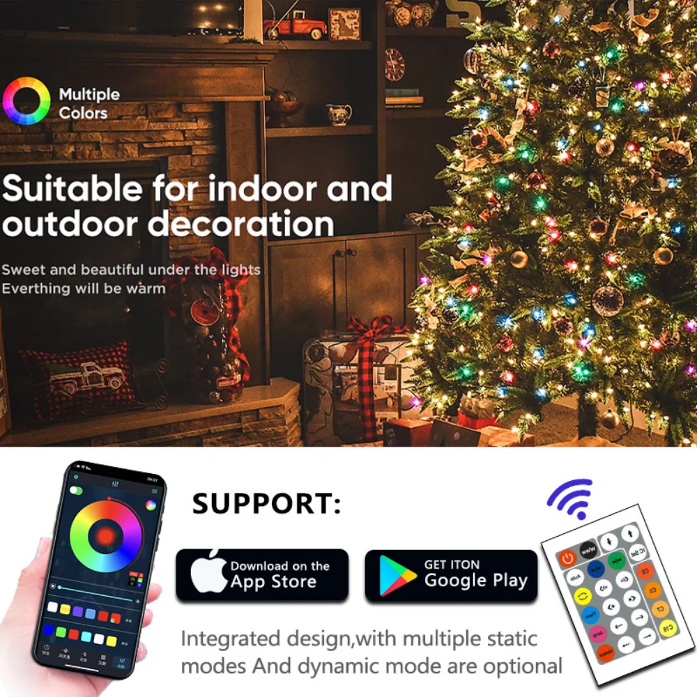 Luz de hadas LED inteligente alimentada por USB, Navidad, 5M, 10M, 15M, 20M, decoración al aire libre, Navidad, vacaciones, jardín, fiesta, boda, cadena de iluminación