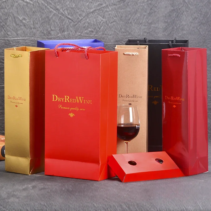 10pcs New Models Red Wine Bag Durable Bold Handheld with Buckle Wine Champagne Double Bottle Handbag Portable Packing Gift Bags