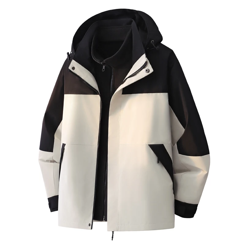 

Мужская куртка «три в одном» с цветными блоками, доступна в чистом черном/черном и белом/хаки/светло-фиолетовом и множеством цветов + съемная флисовая подкладка, подкладка Добавляет тепло и устойчивость к экстремальному холоду, с цветными блоками дизайну.