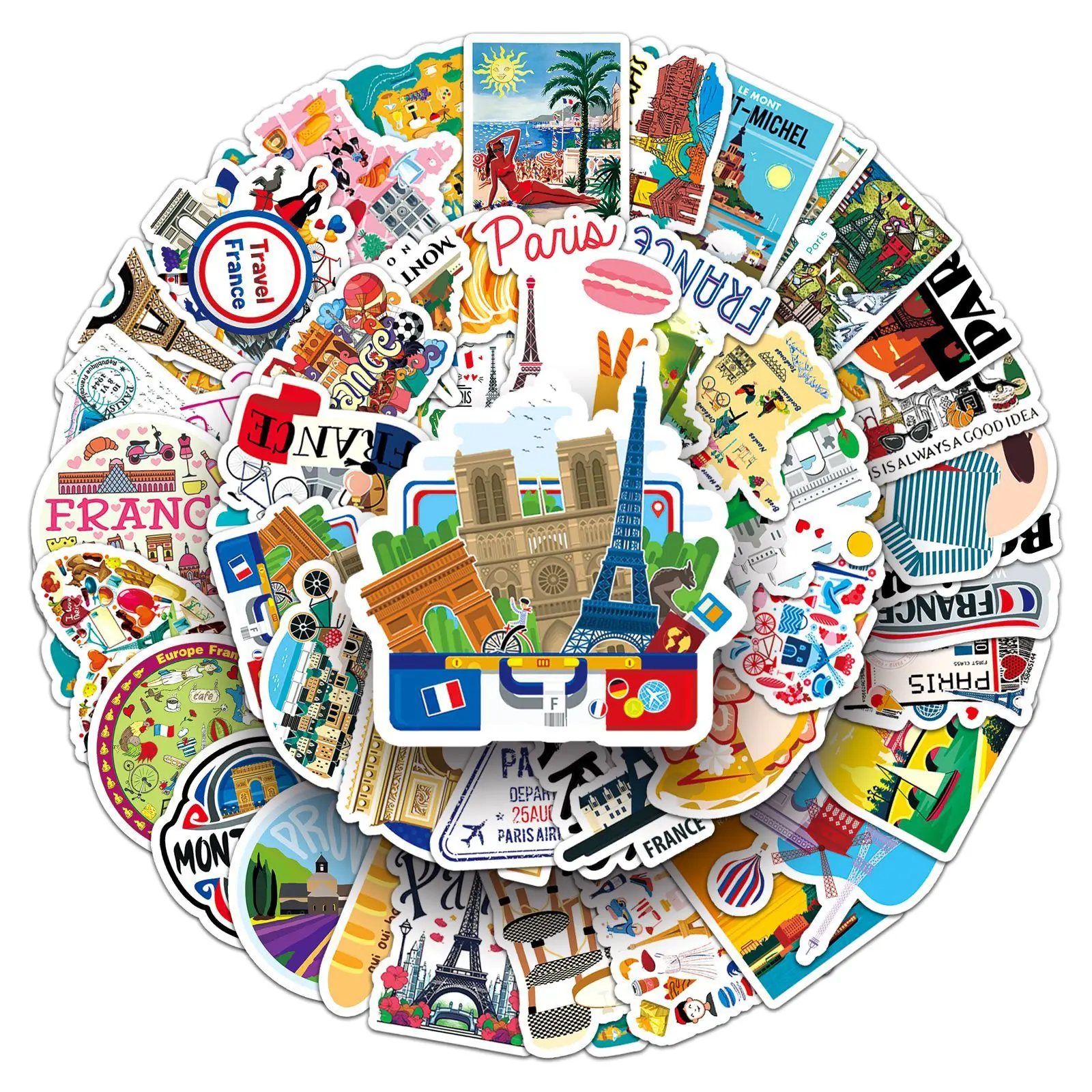 

10/50PCS Cartoon France Outdoor Scenery Travel Sticker Waterproof Decal Toy for Stationery Box Water Cup Guitar Diary Desk