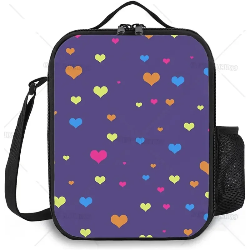 Rainbow Heart and Love Lunch Bag for Women Men Insulation Portable Lunch Box Tote Bags for Work Picnic Travel Gifts Multicolour